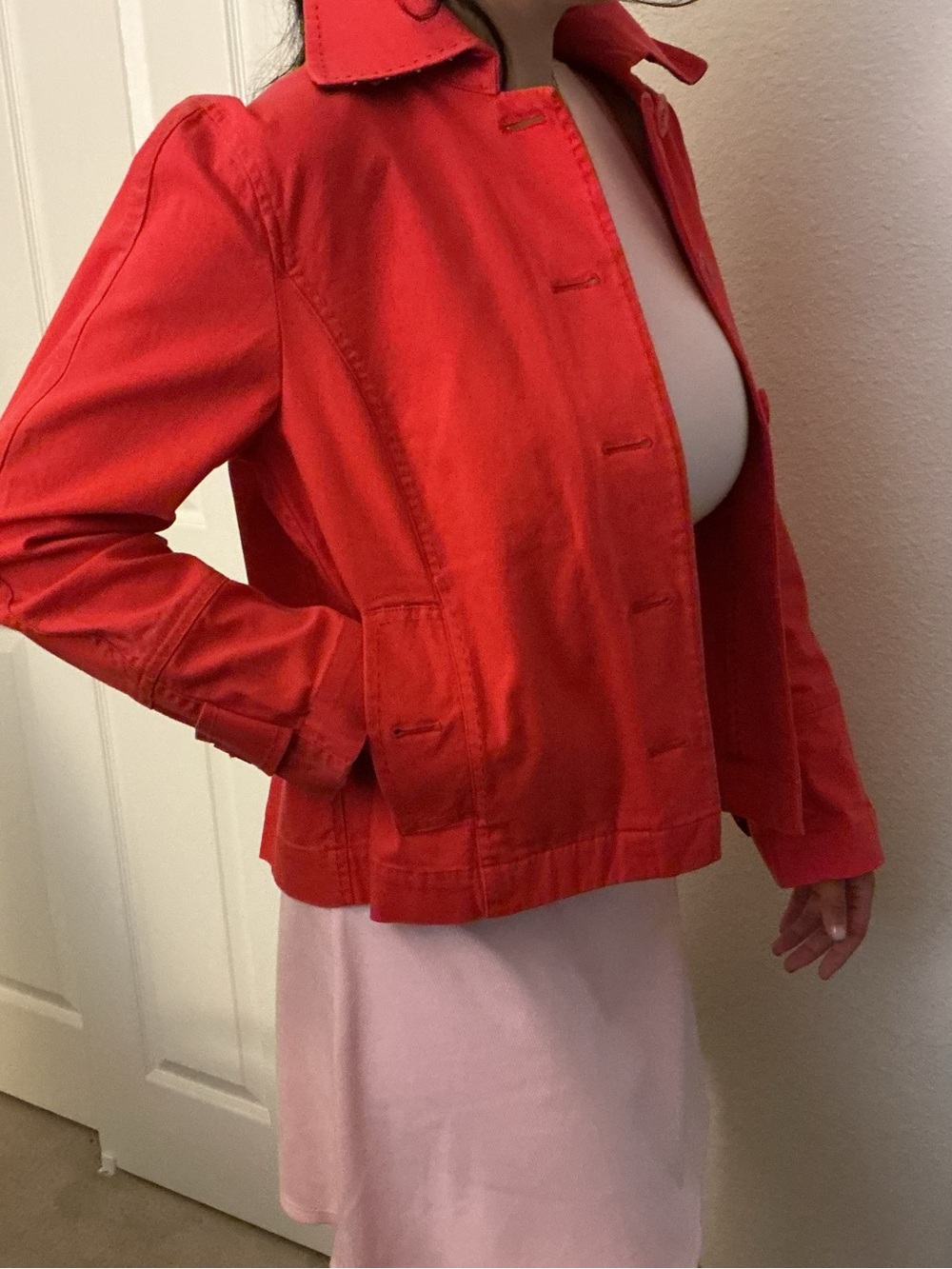 L.L. Bean Red Button-Front Jean Jacket - Picture 3 of 12
